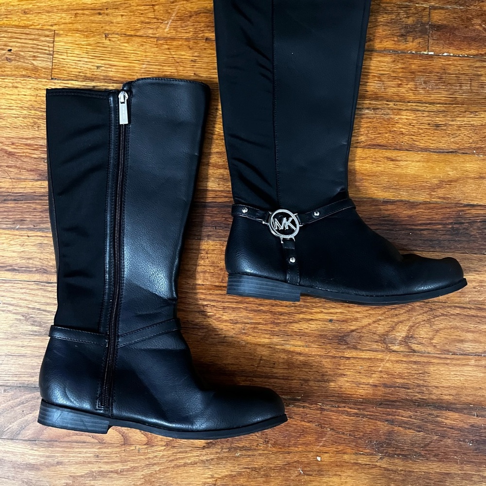 Michael Kors Black Heeled Boots with Silver Accent